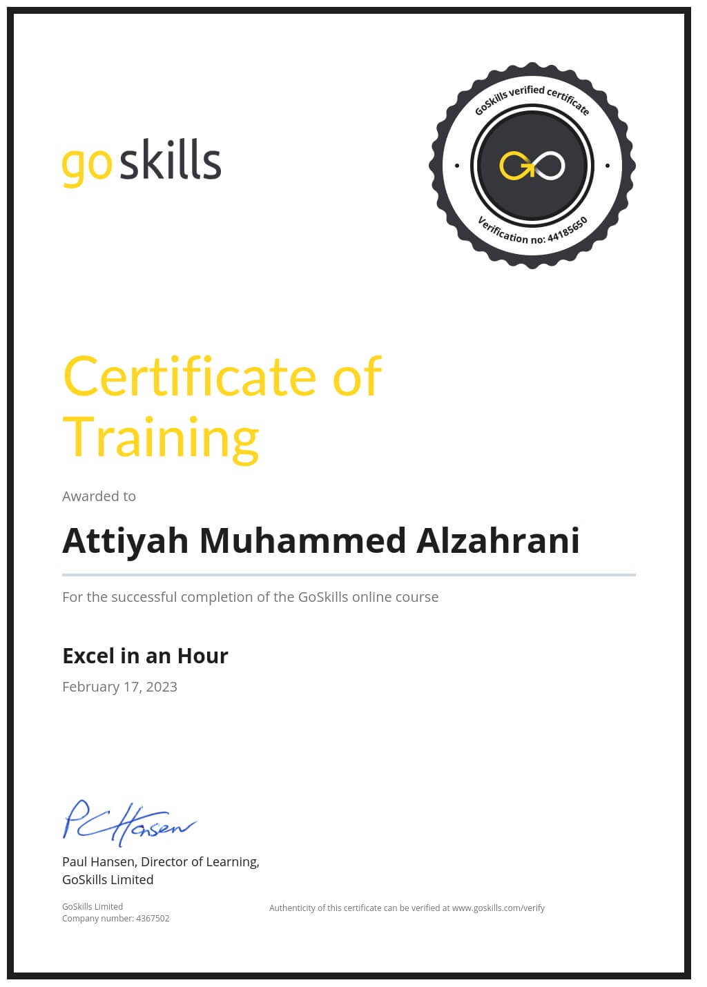 Certificate of Training
