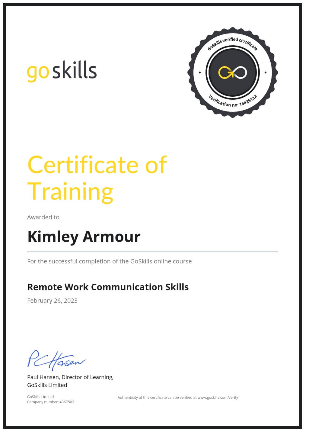 Certificate of Training