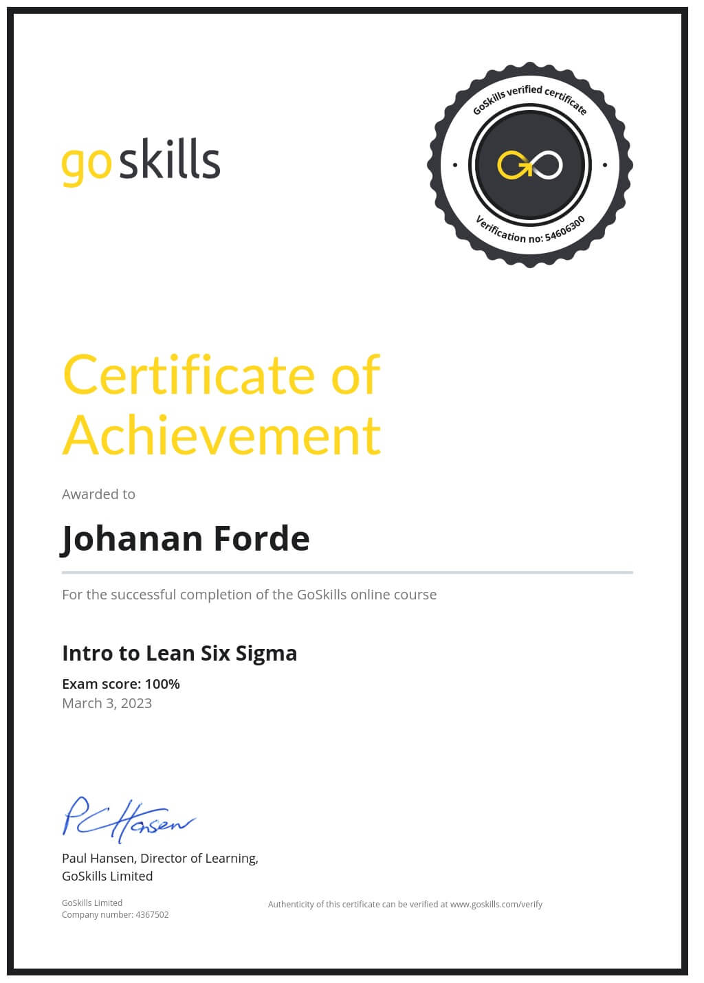 Certificate of Achievement