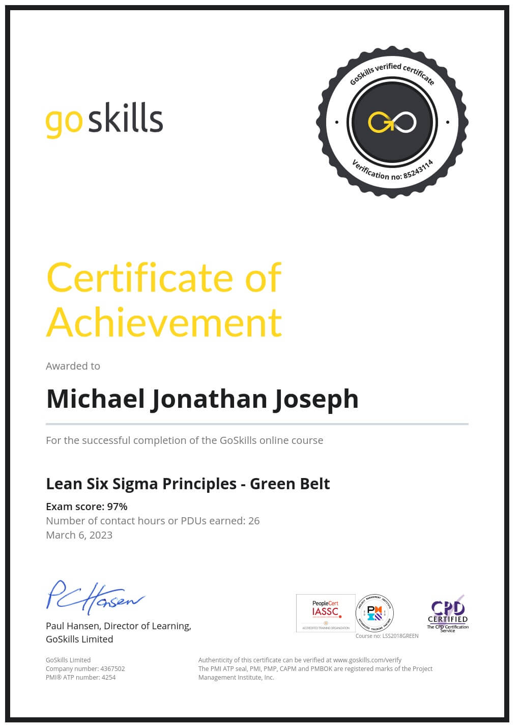 Certificate of Achievement