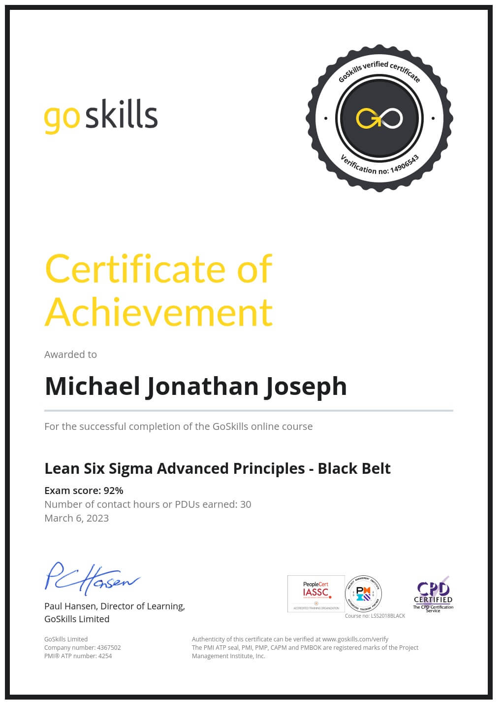 Certificate of Achievement