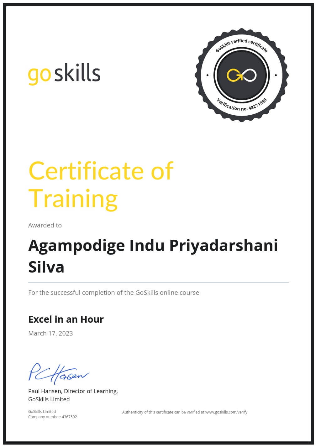 Certificate of Training