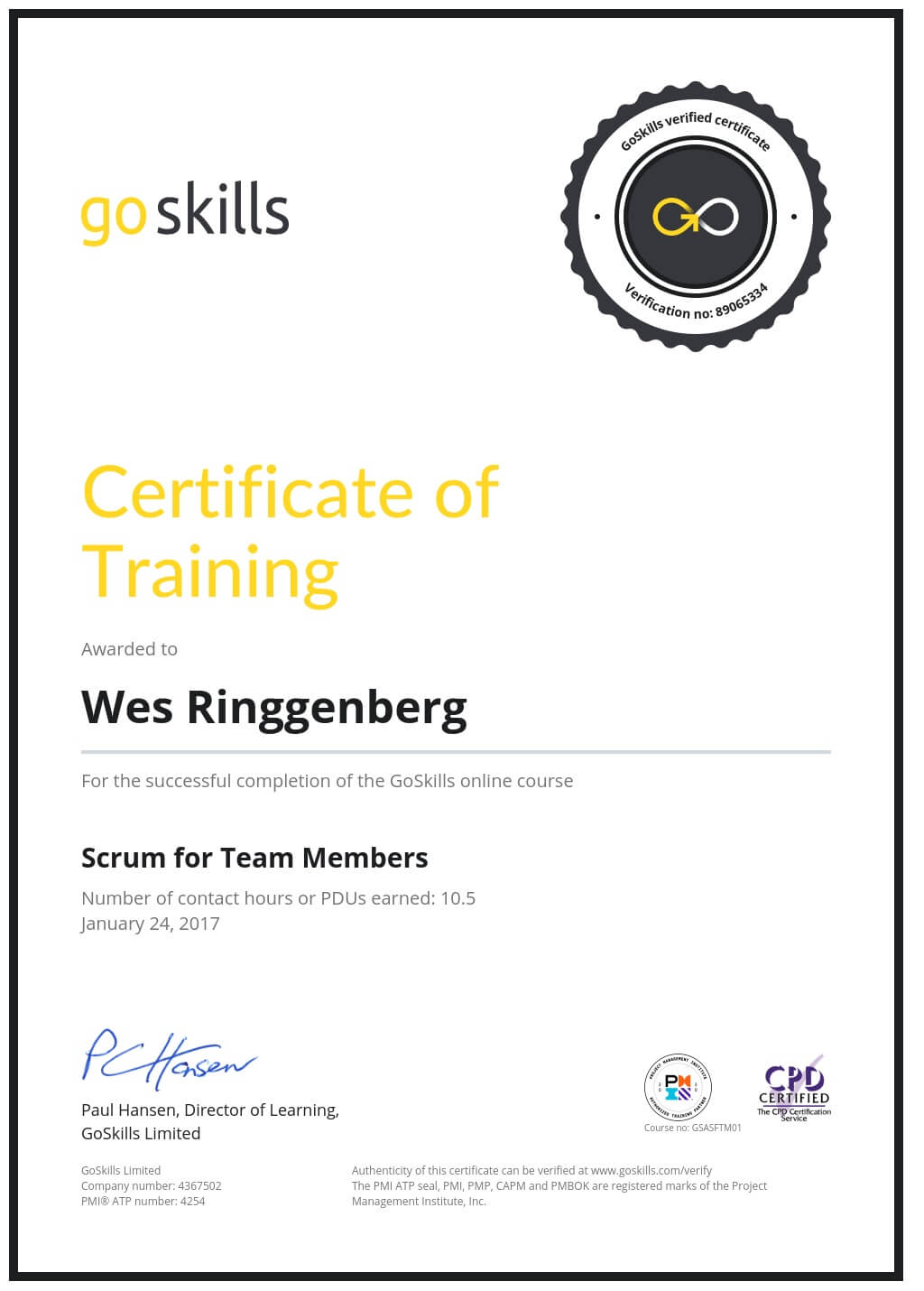 Certificate of Training