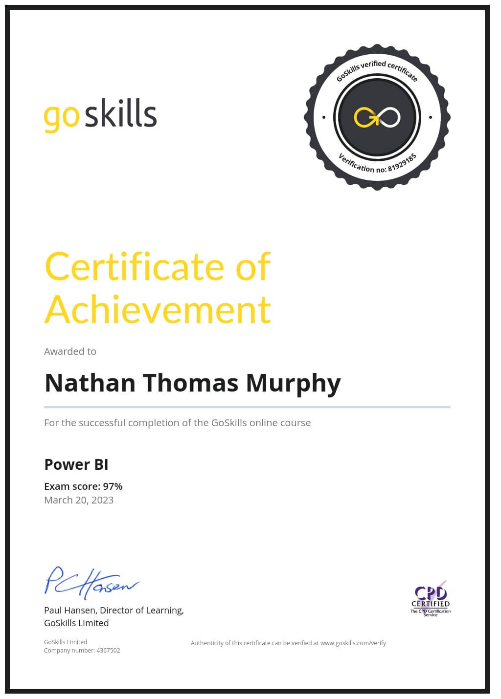 Certificate of Achievement