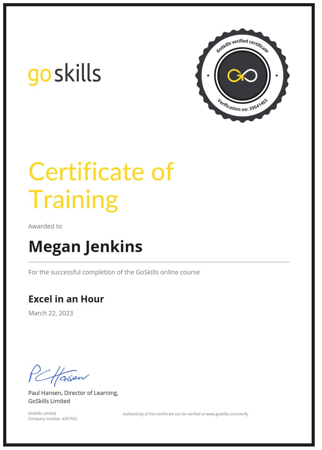 Certificate of Training