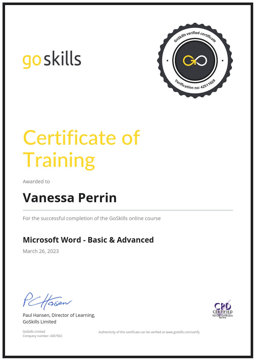 Certificate of Training
