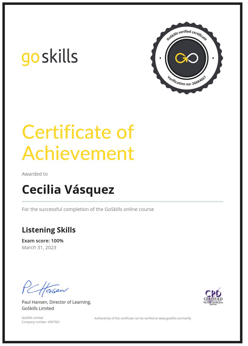 Certificate of Achievement