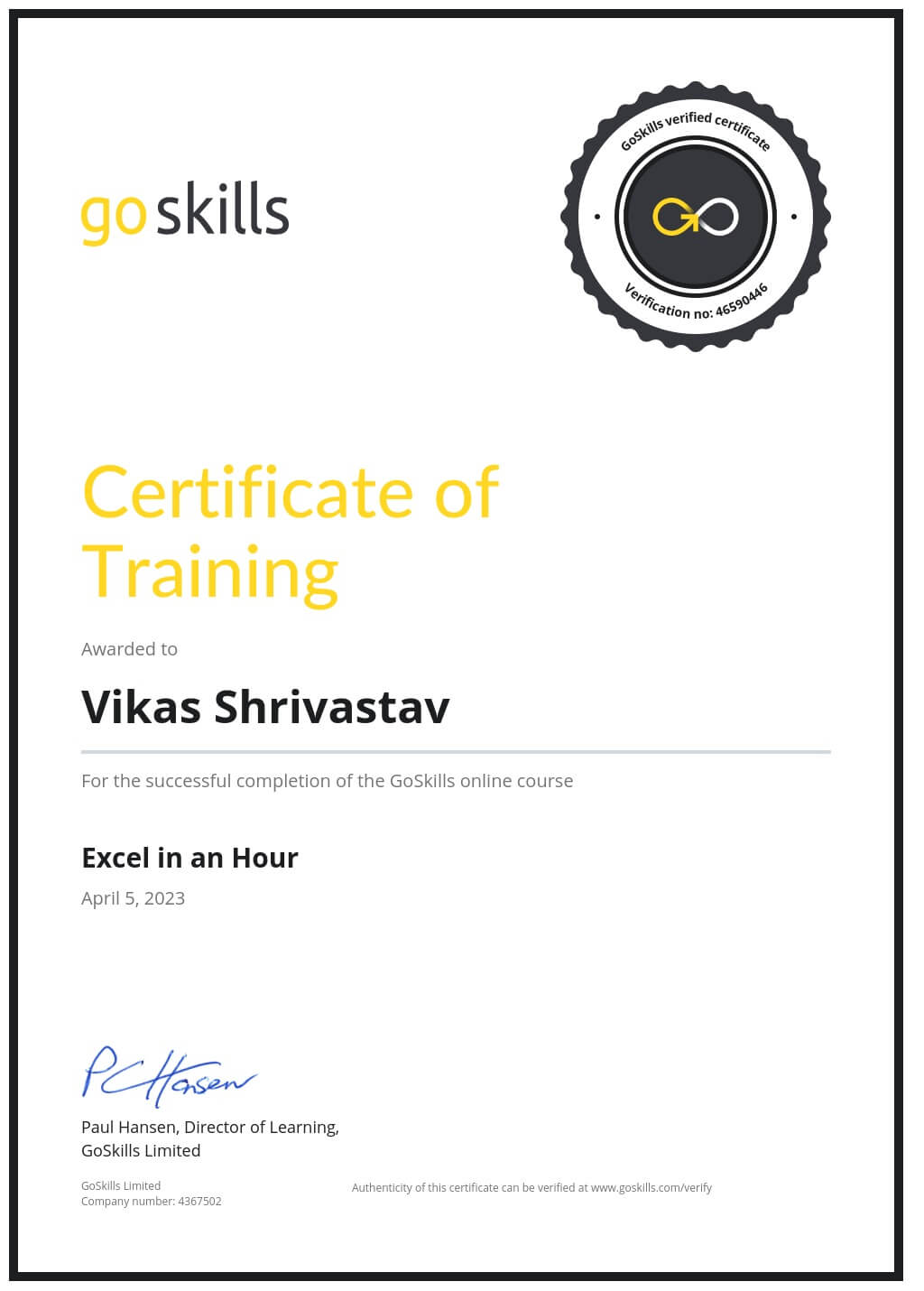 Certificate of Training