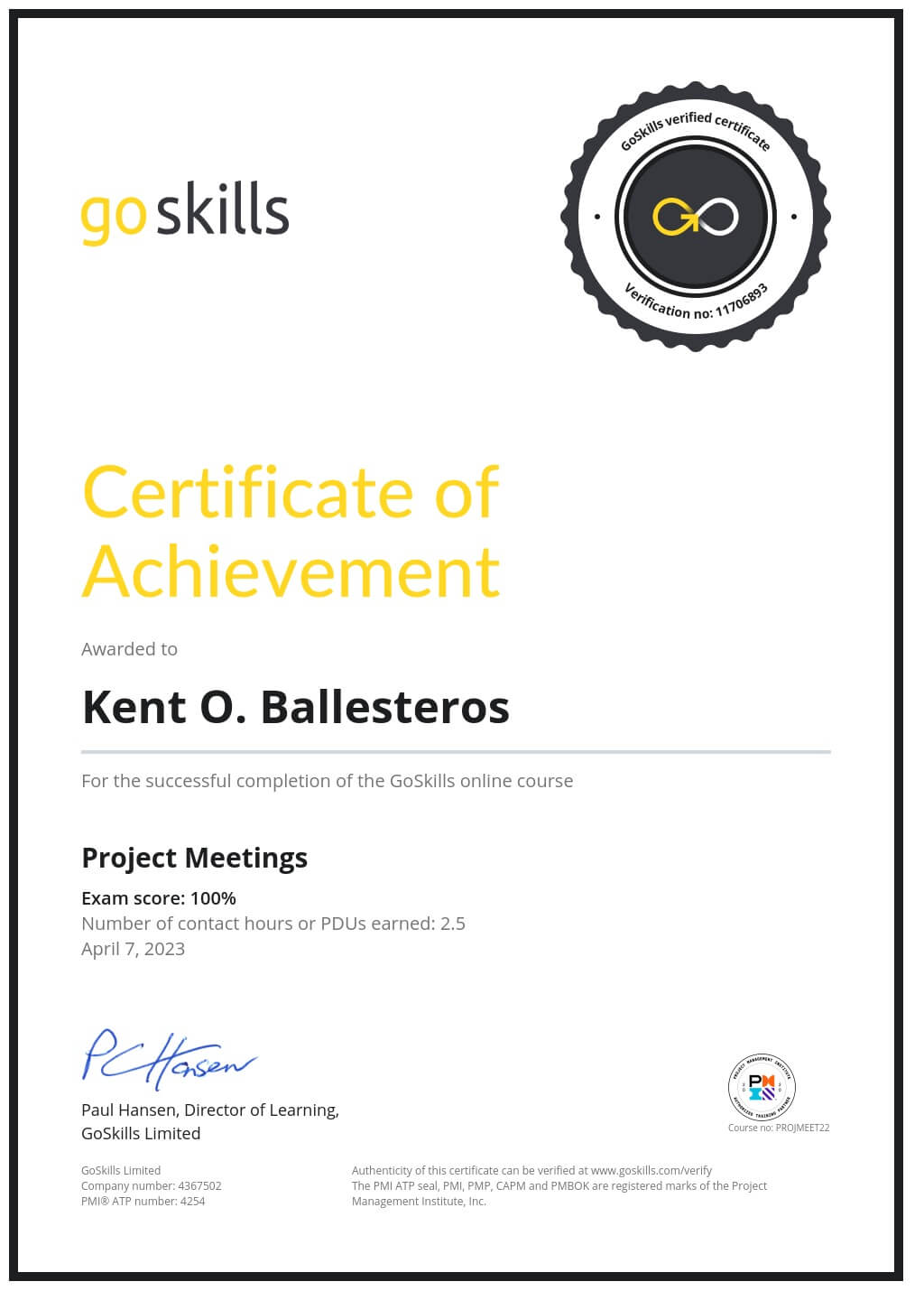 Certificate of Achievement