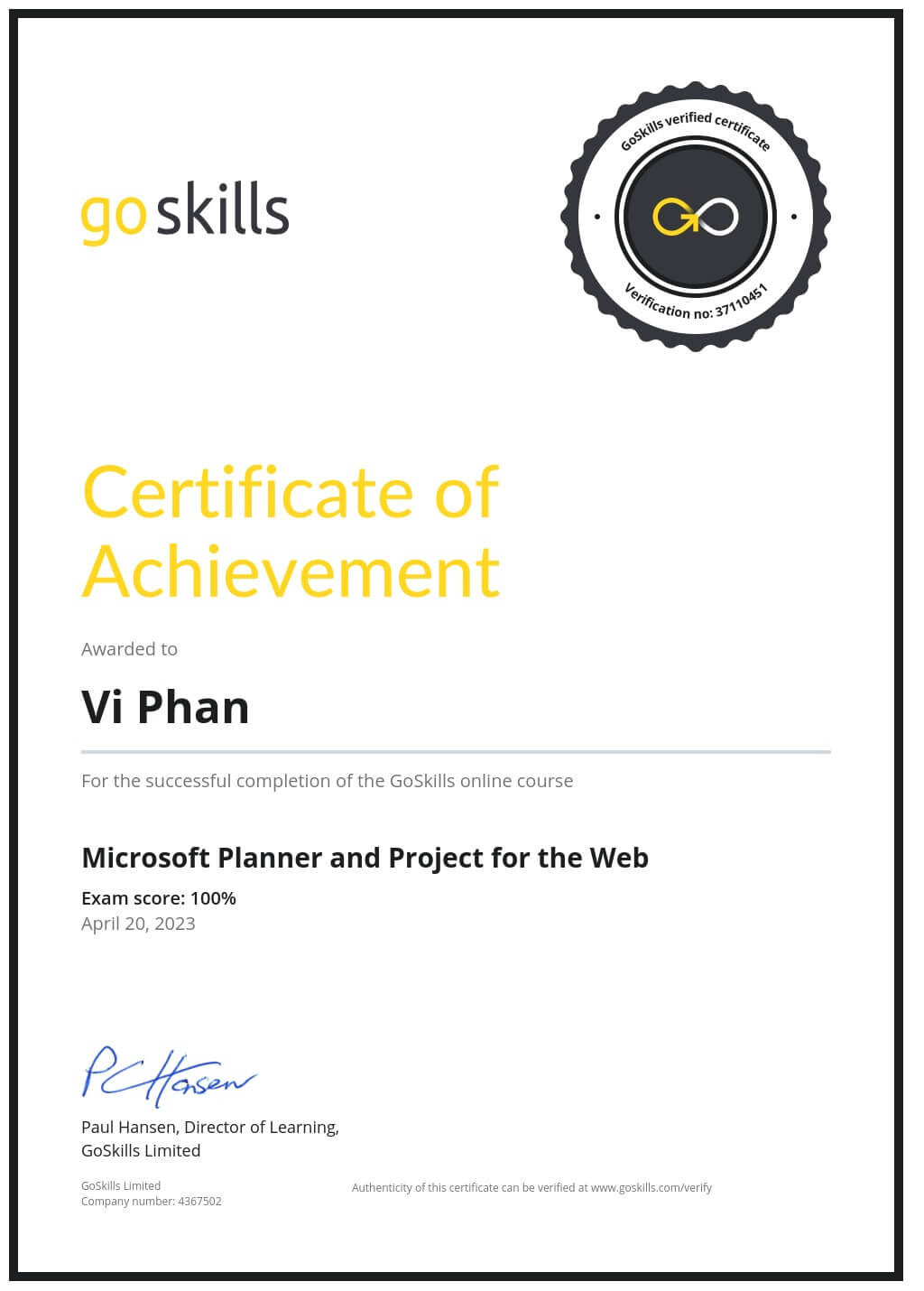 Certificate of Achievement