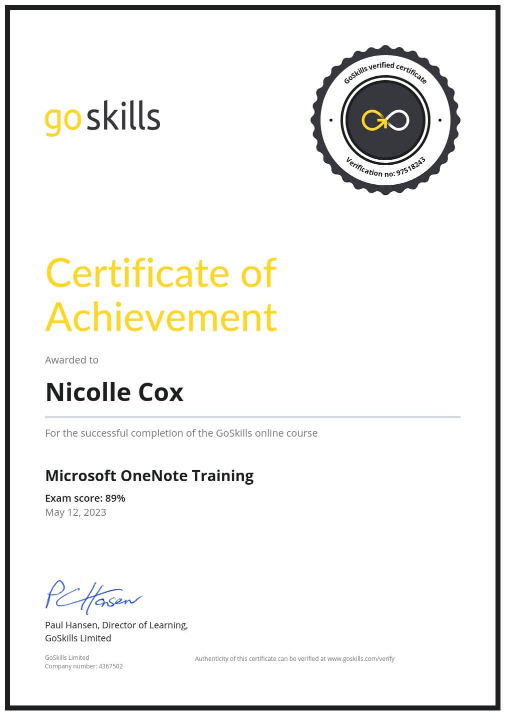 Certificate of Achievement