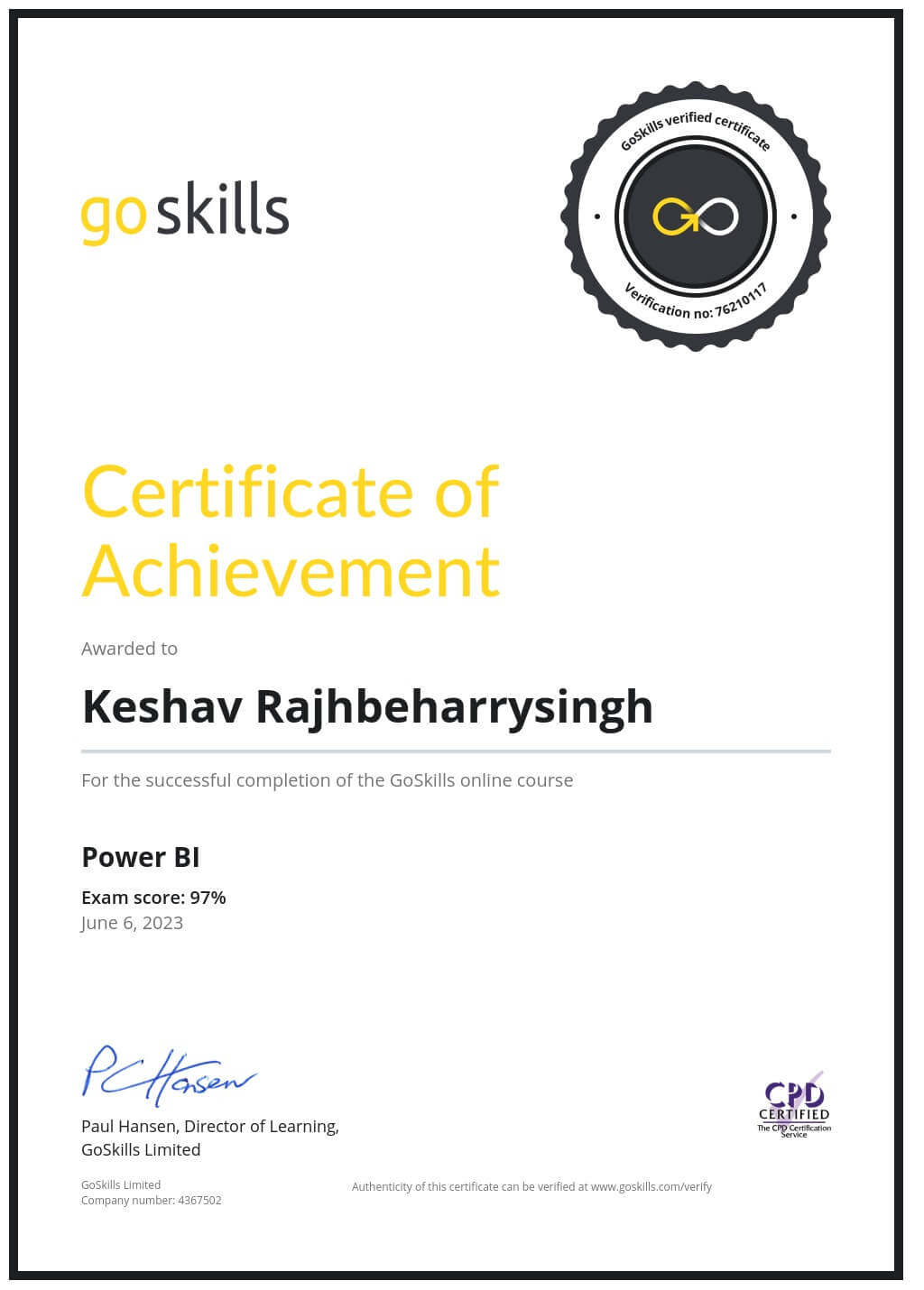 Certificate of Achievement