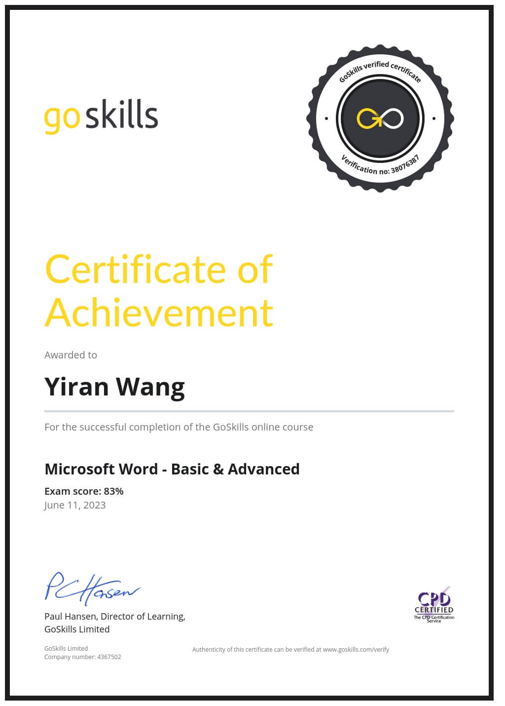 Certificate of Achievement