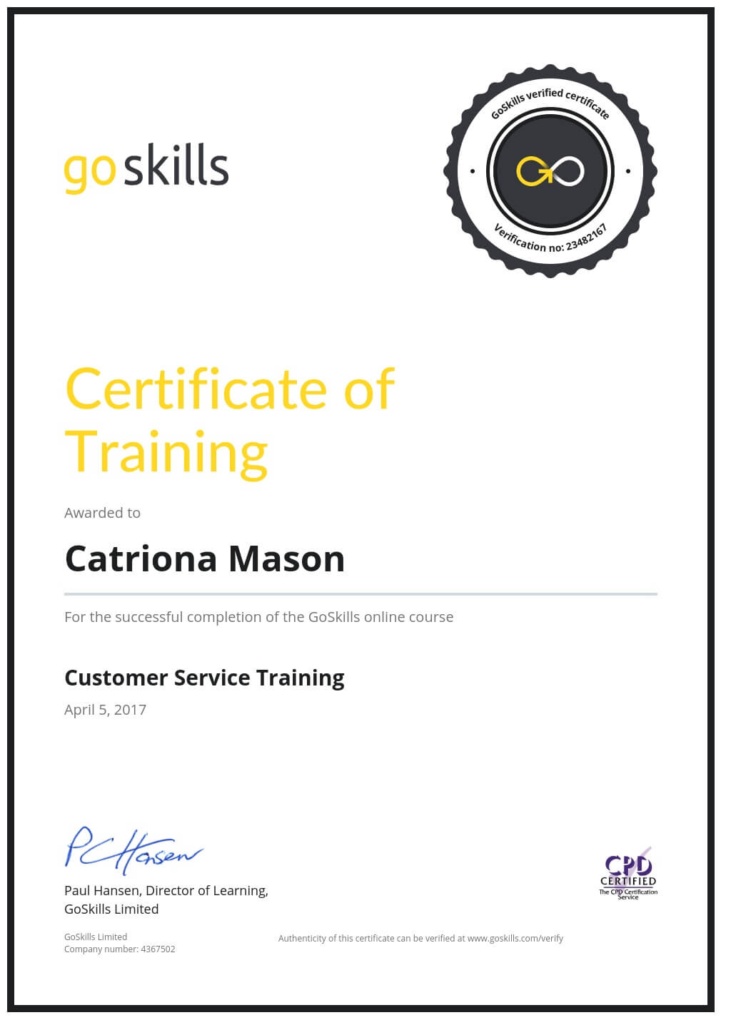 Certificate of Training