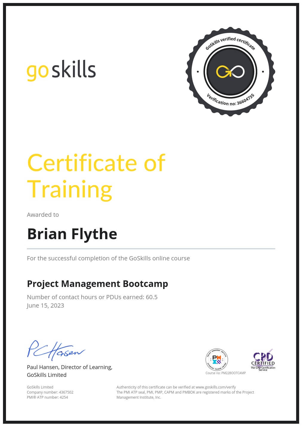 Certificate of Training