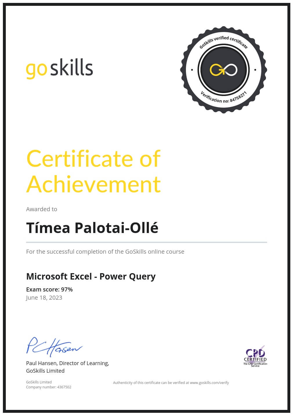 Certificate of Achievement