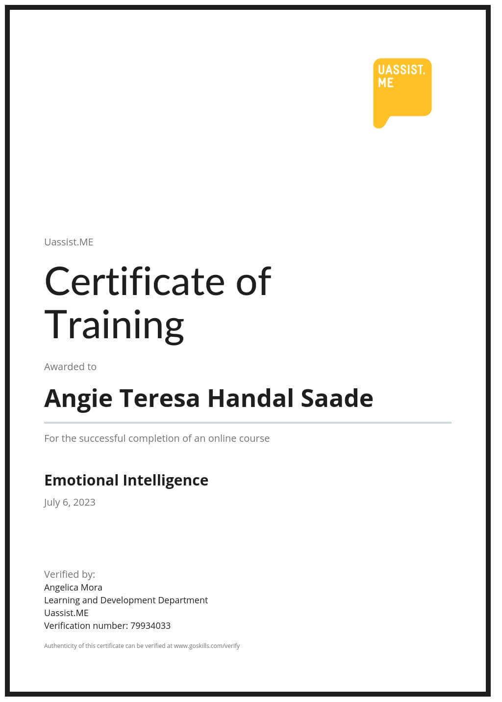 Certificate of Training