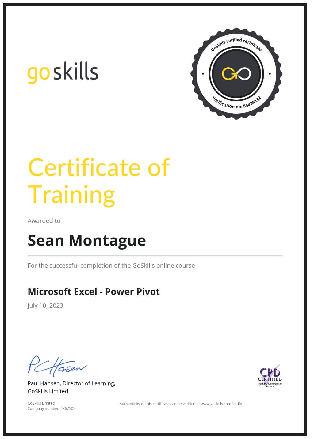 Certificate of Training