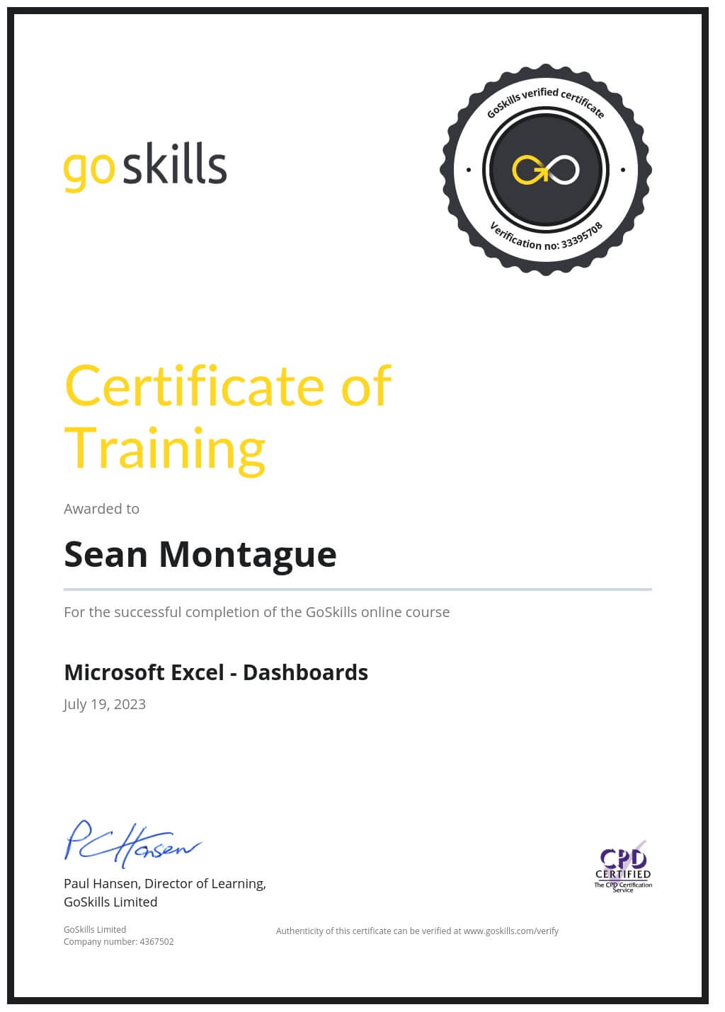 Certificate of Training