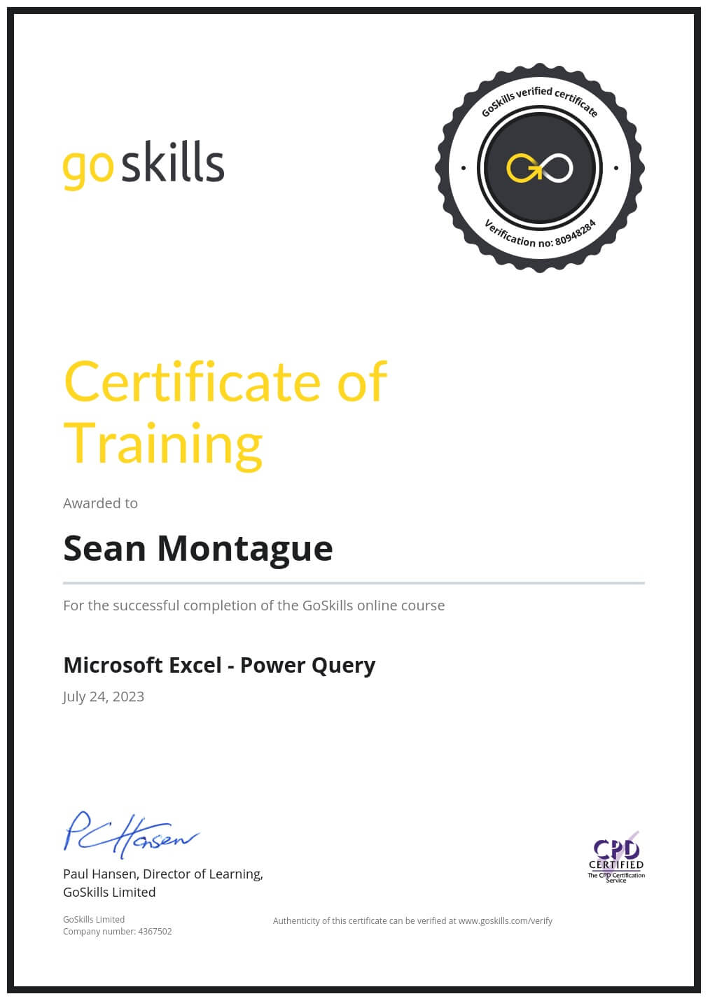 Certificate of Training