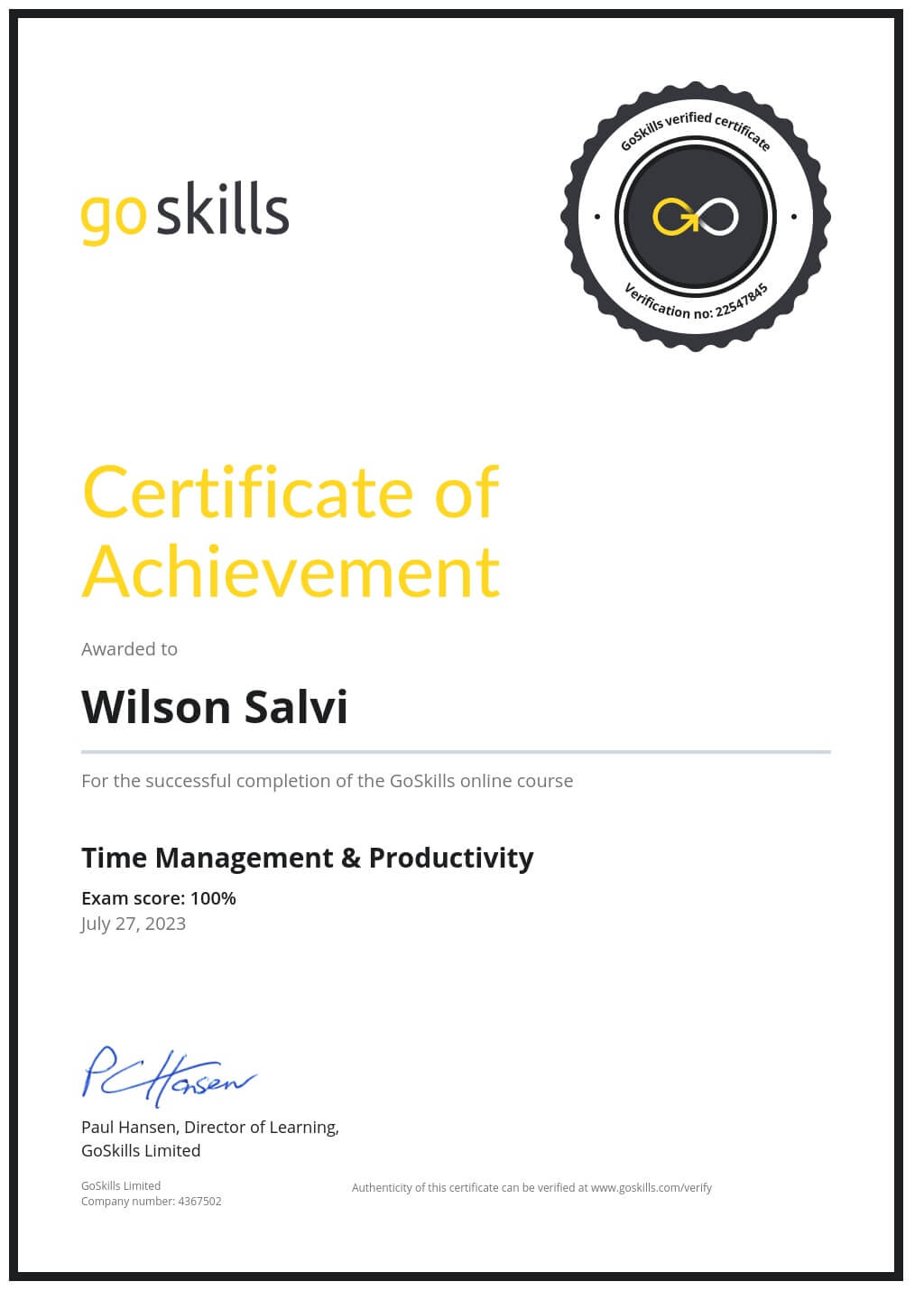 Certificate of Achievement
