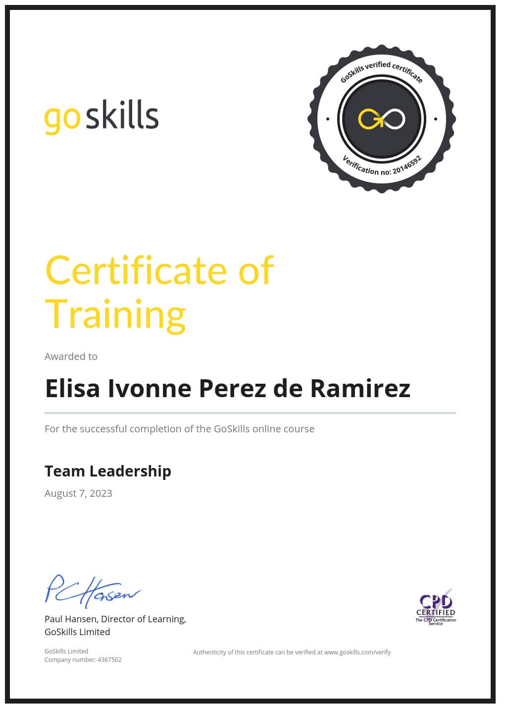 Certificate of Training