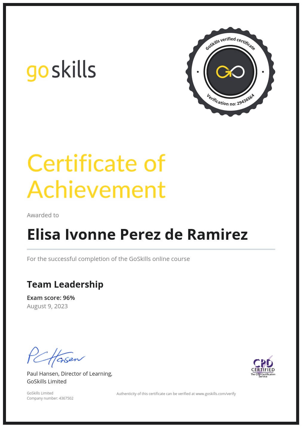 Certificate of Achievement