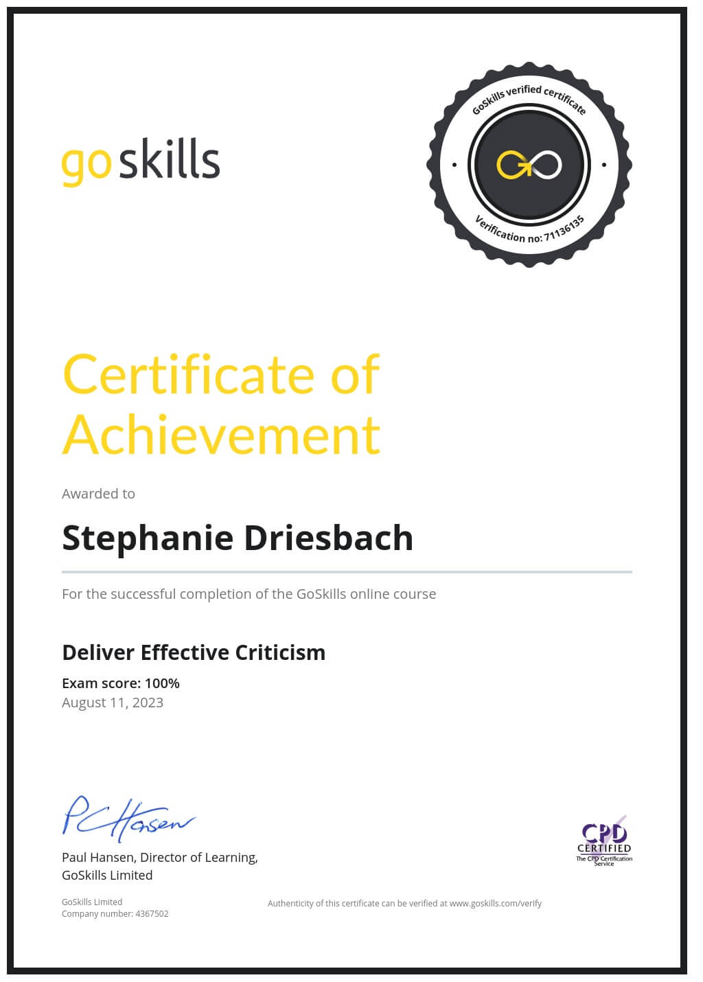 Certificate of Achievement