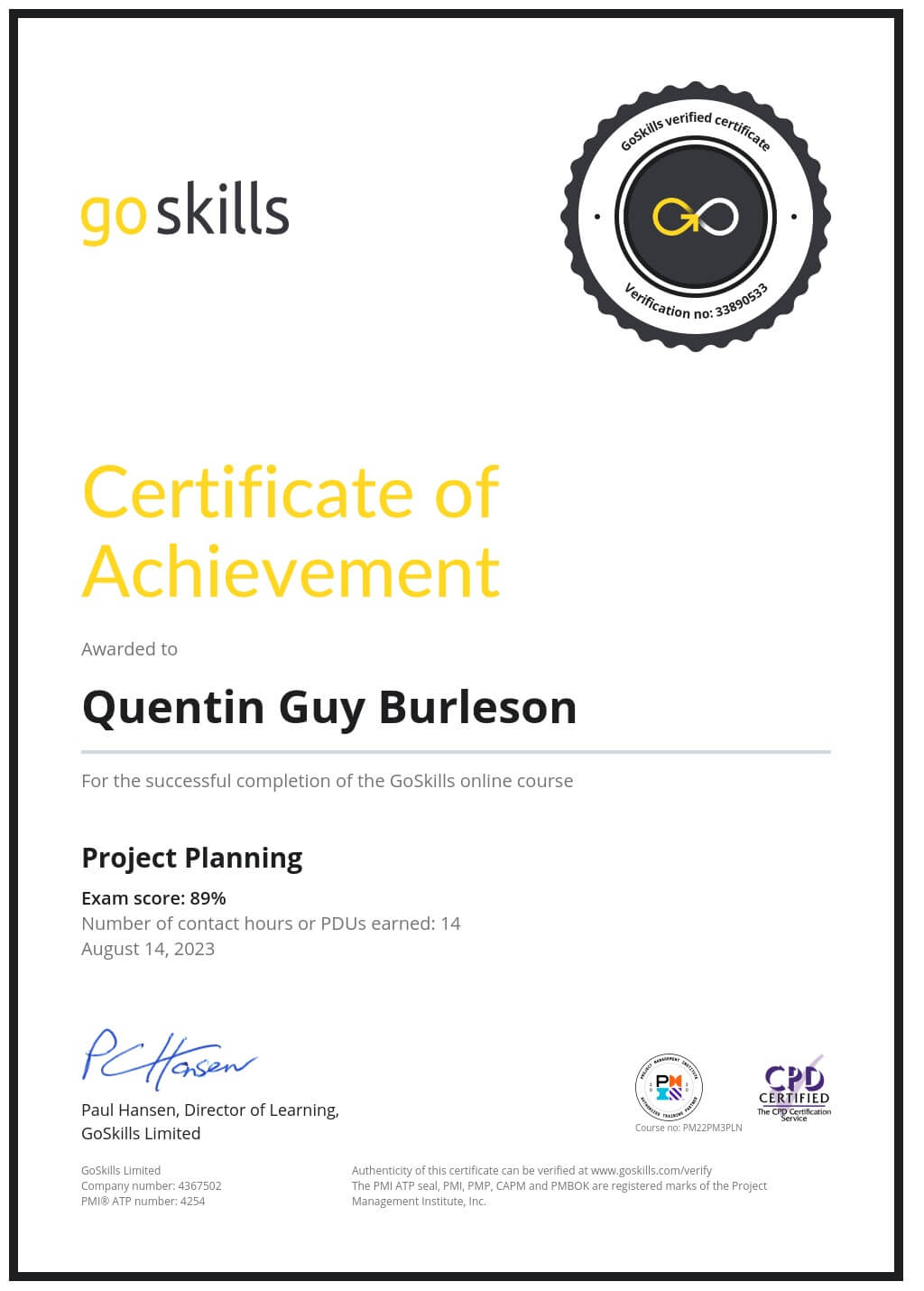 Certificate of Achievement