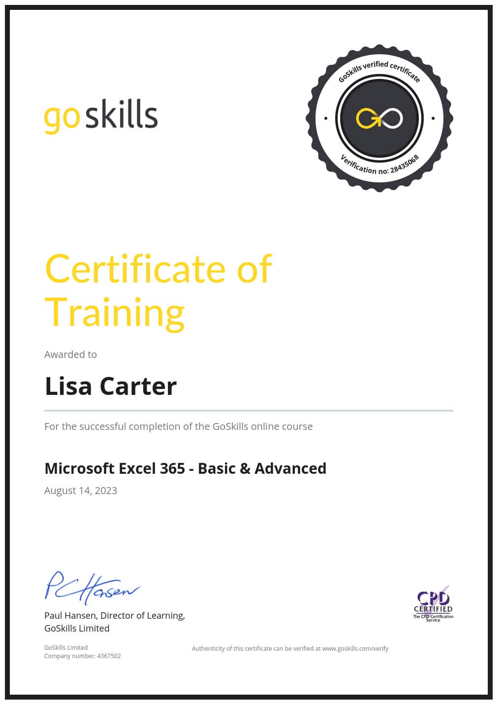 Certificate of Training