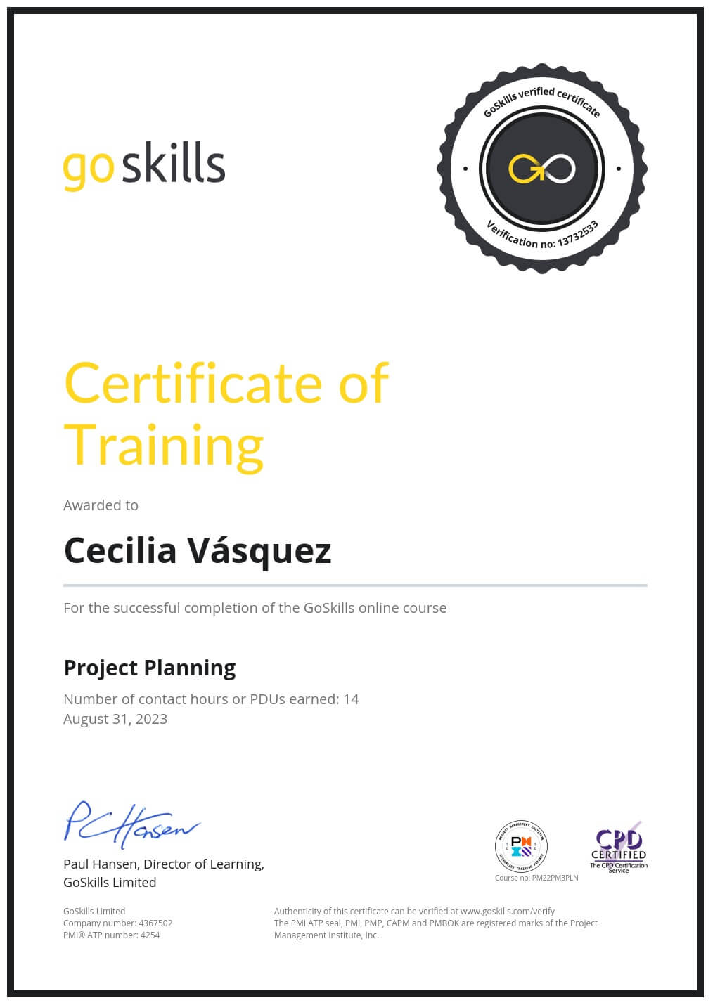 Certificate of Training