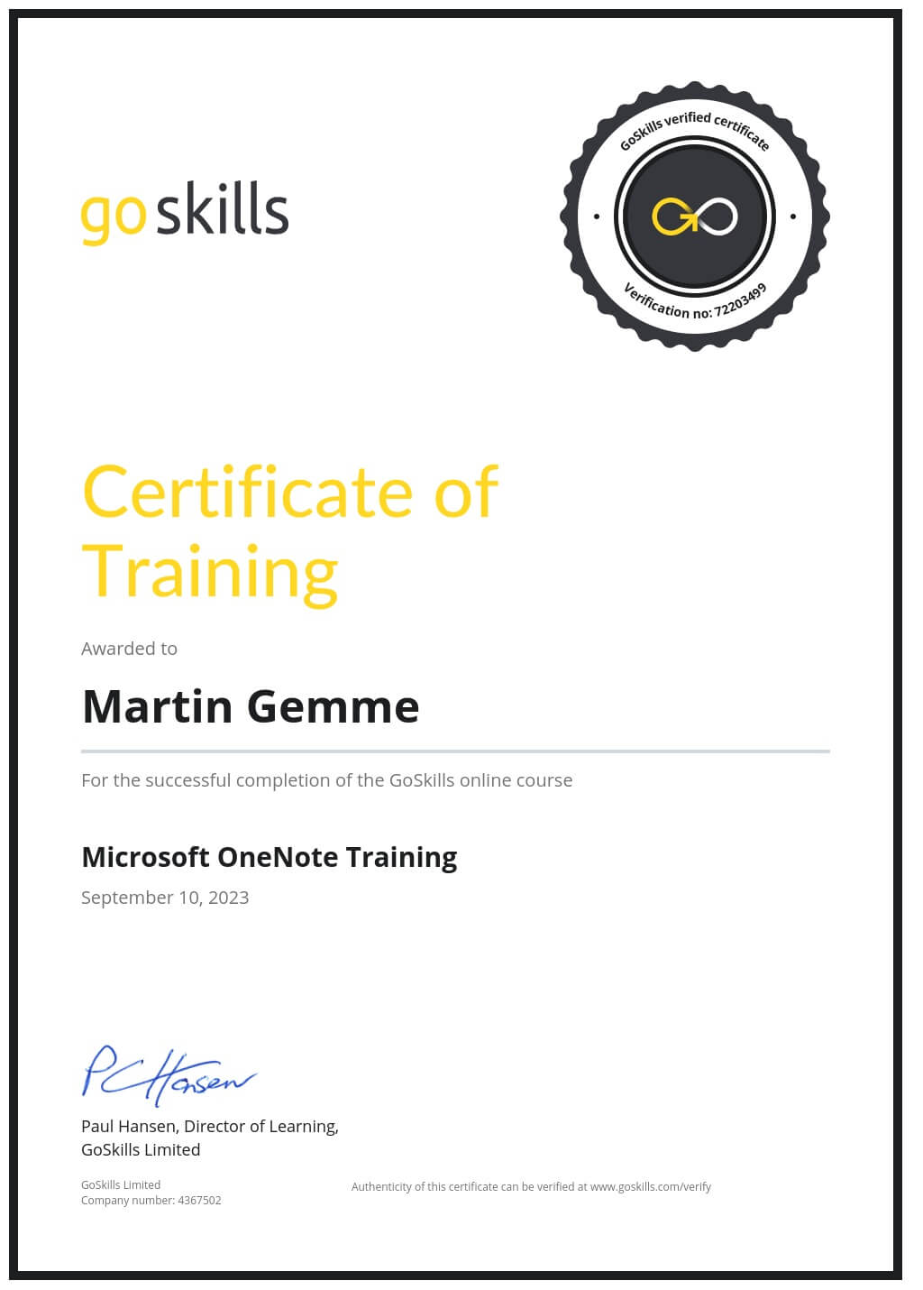 Certificate of Training