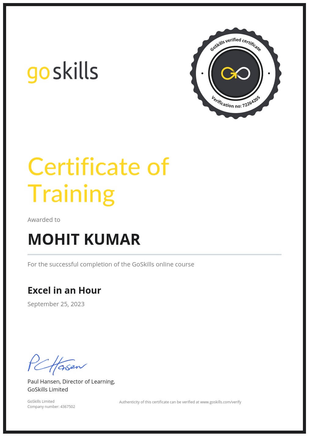 Certificate of Training