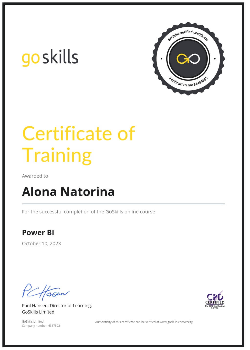 Certificate of Training