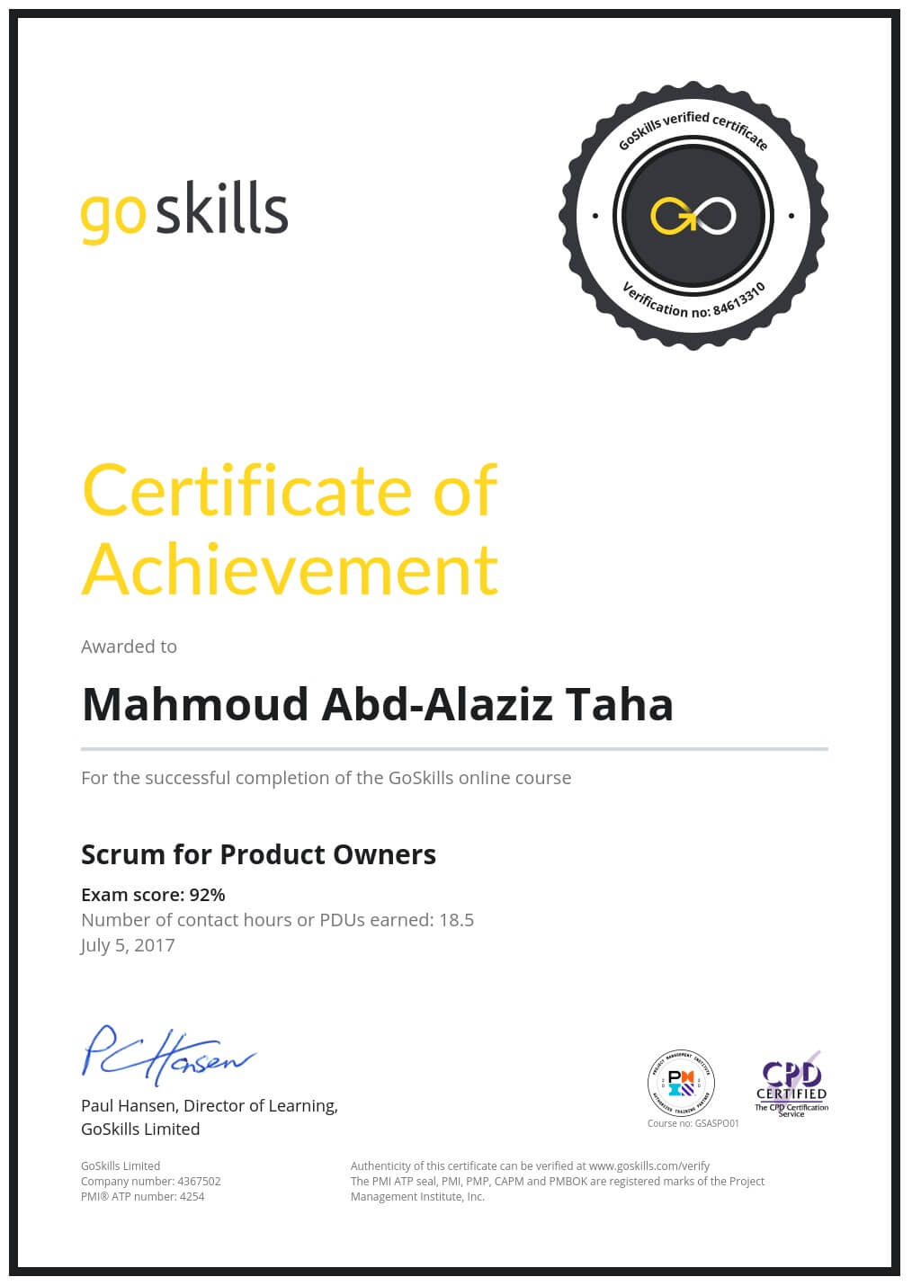 Certificate of Achievement