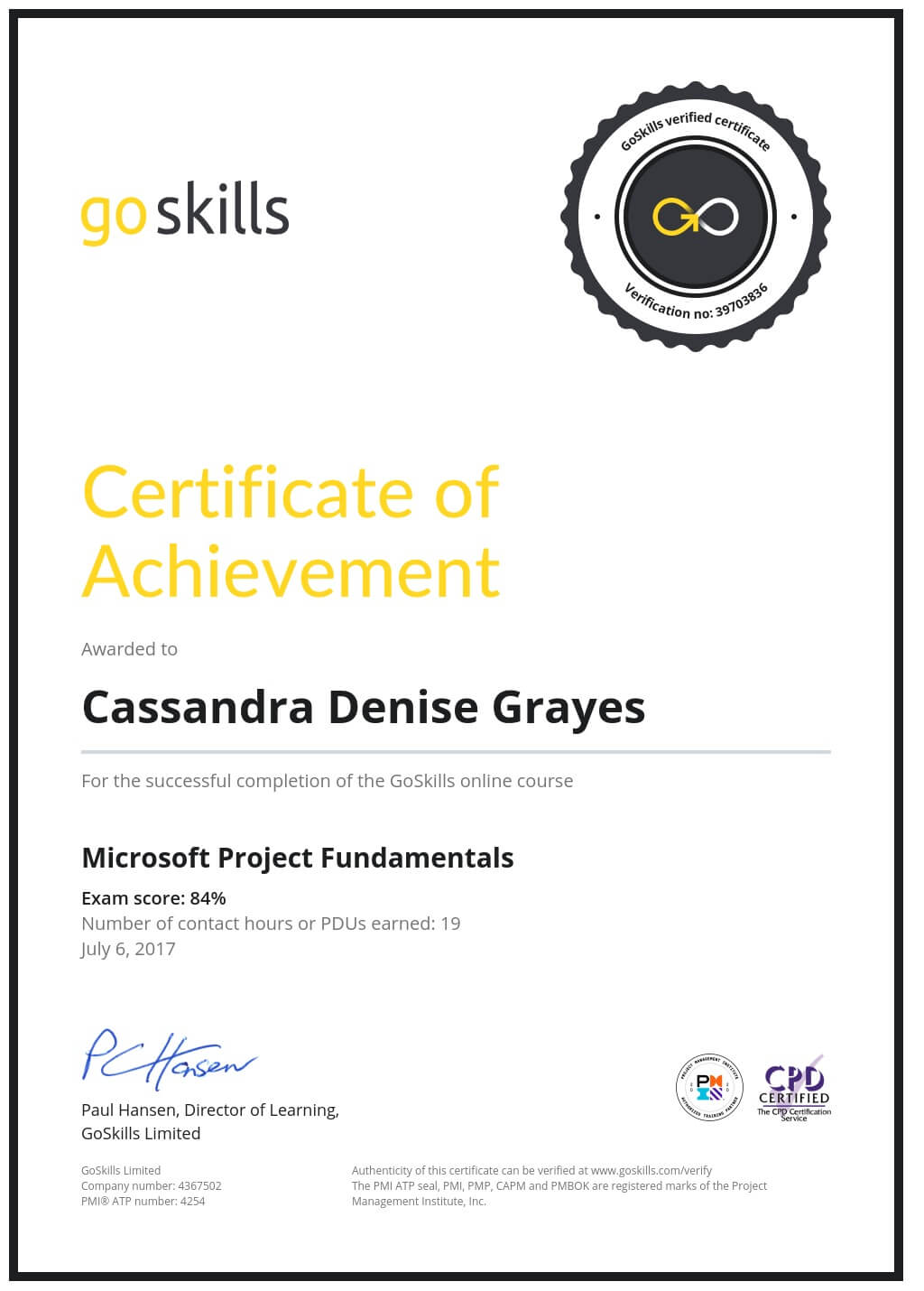 Certificate of Achievement