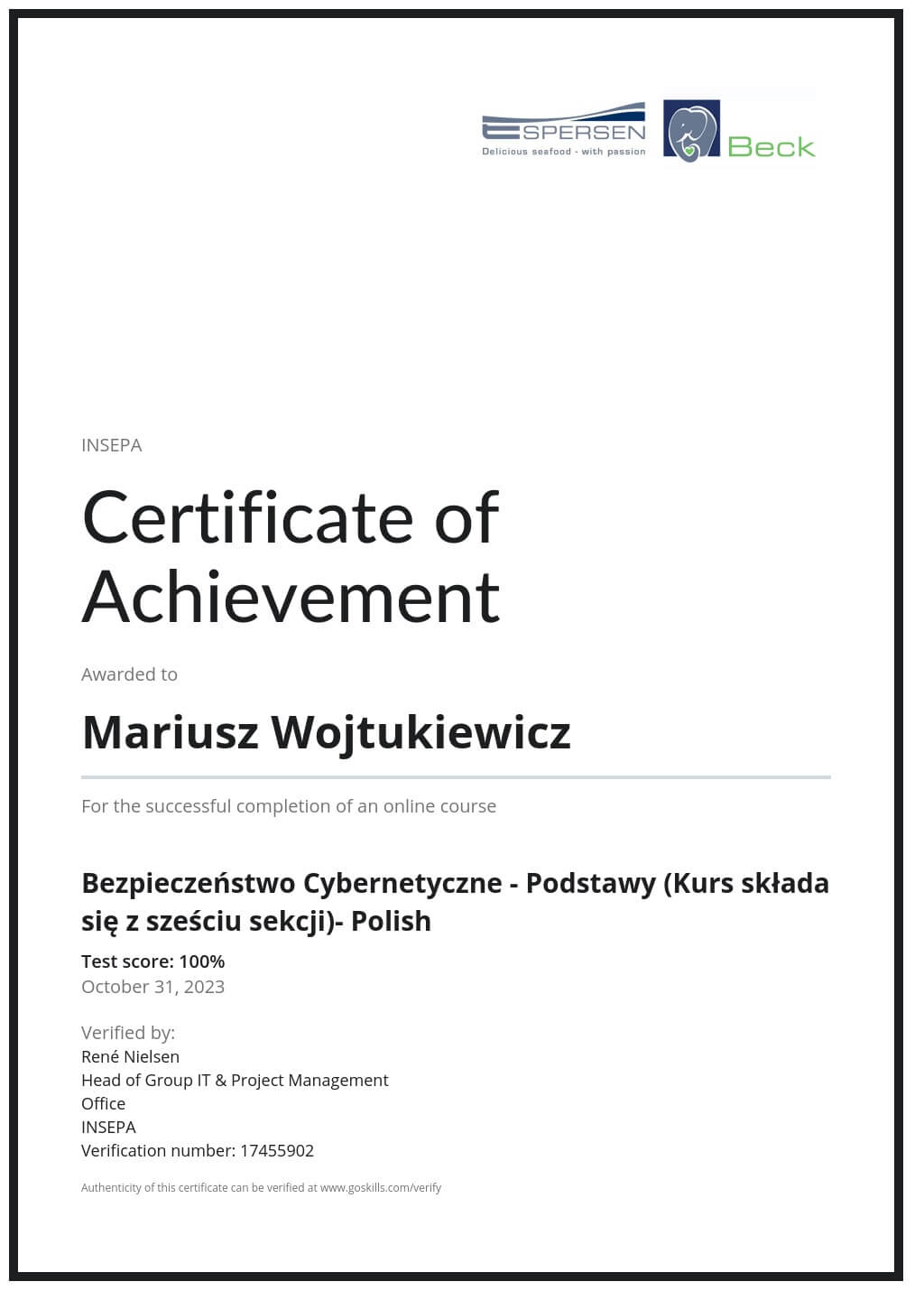 Certificate of Achievement