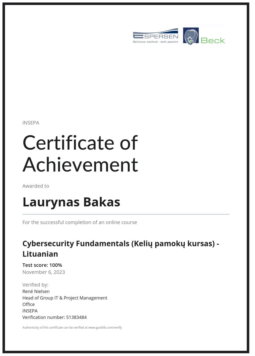 Certificate of Achievement