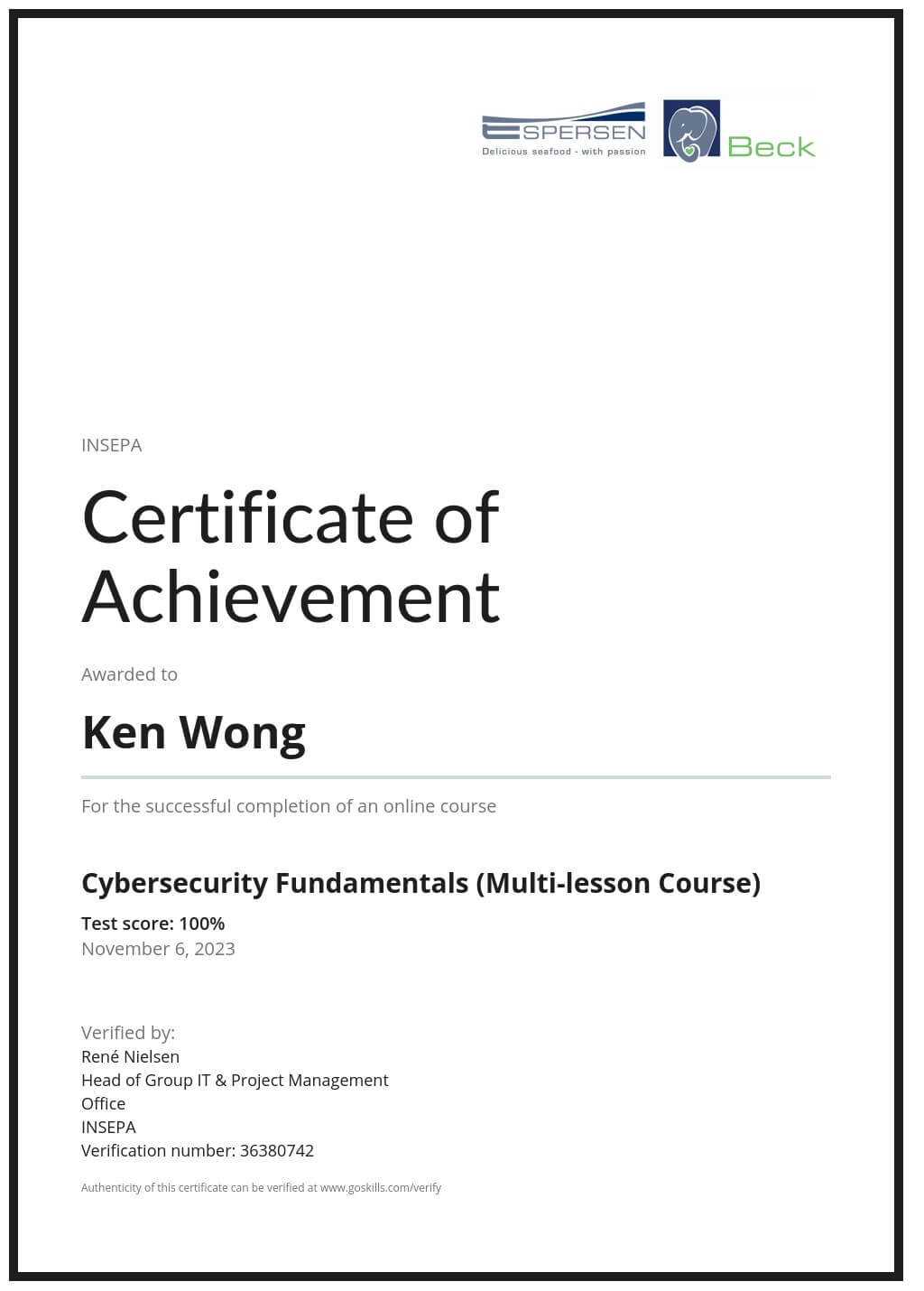 Certificate of Achievement