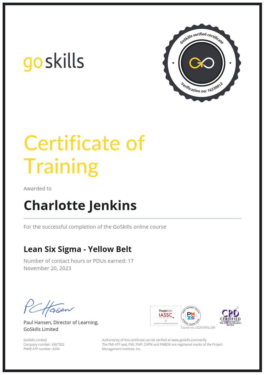 Certificate of Training