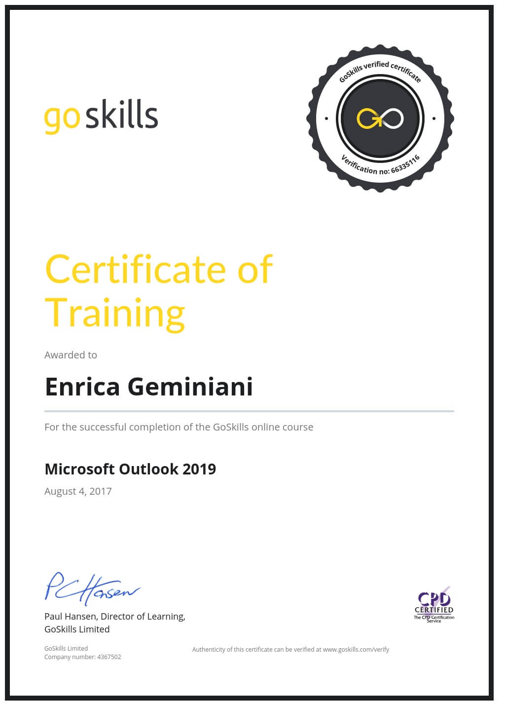 Certificate of Training