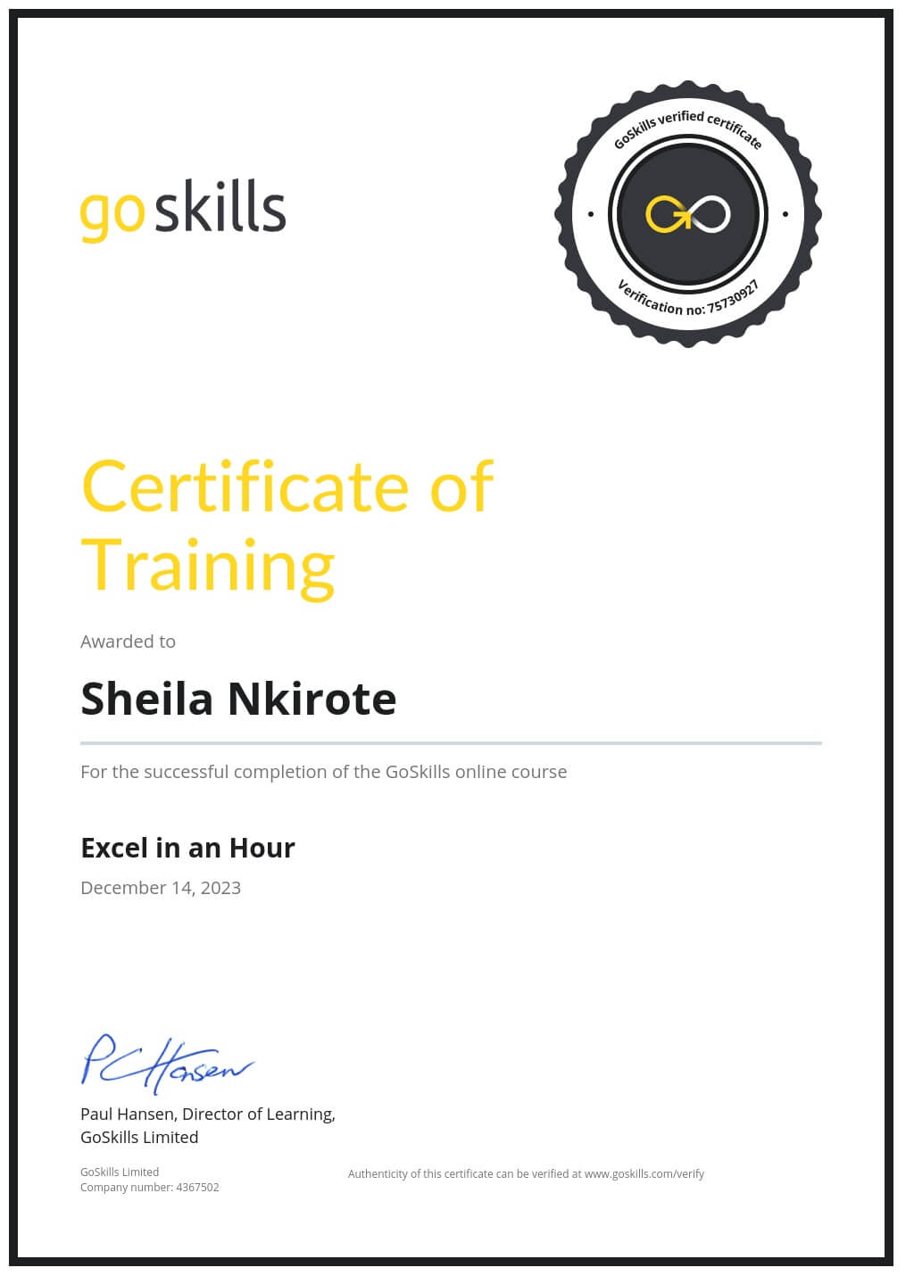 Certificate of Training