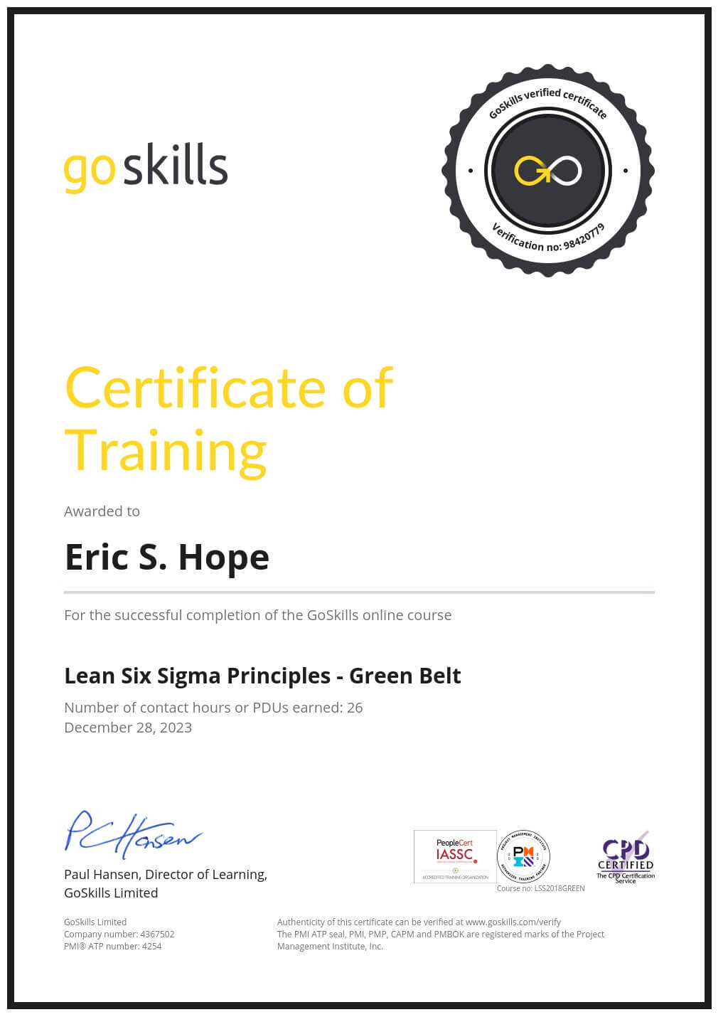Certificate of Training