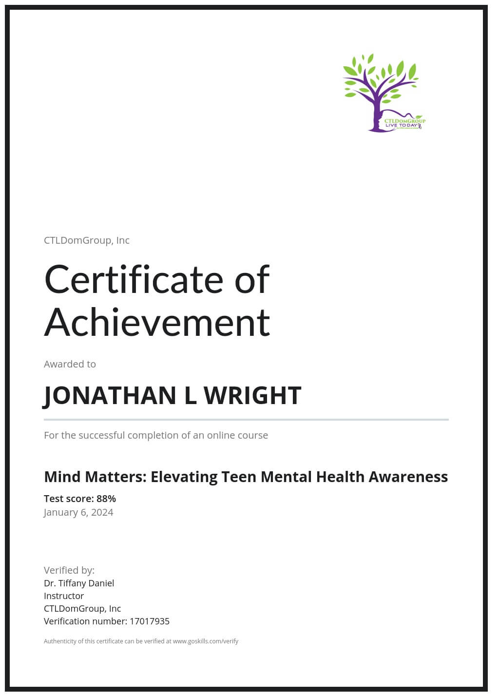 Certificate of Achievement