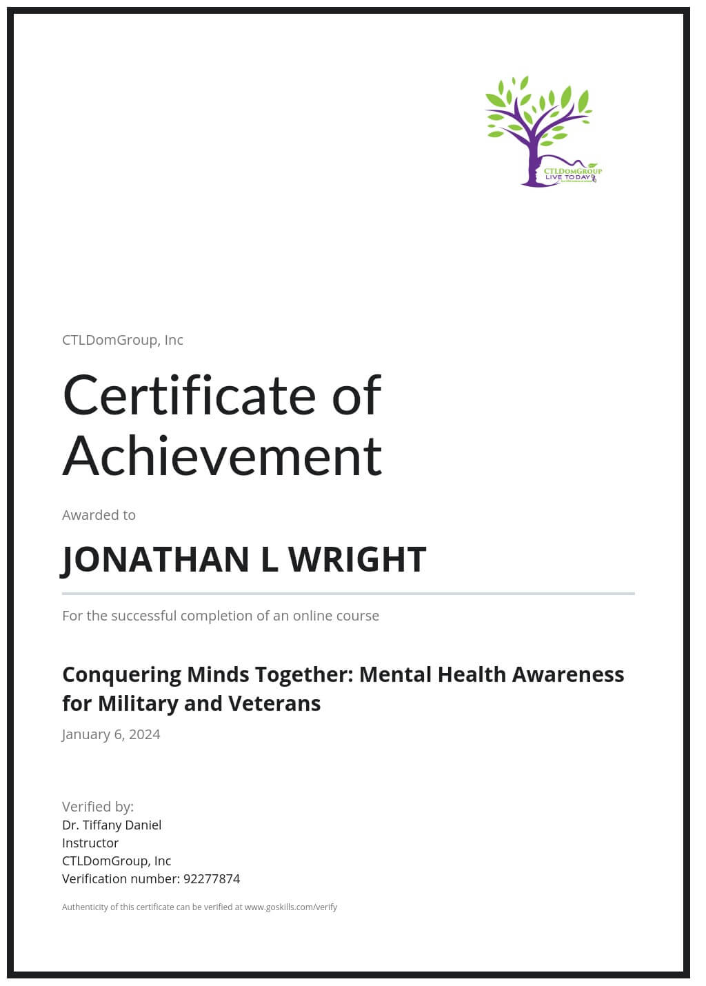 Certificate of Training