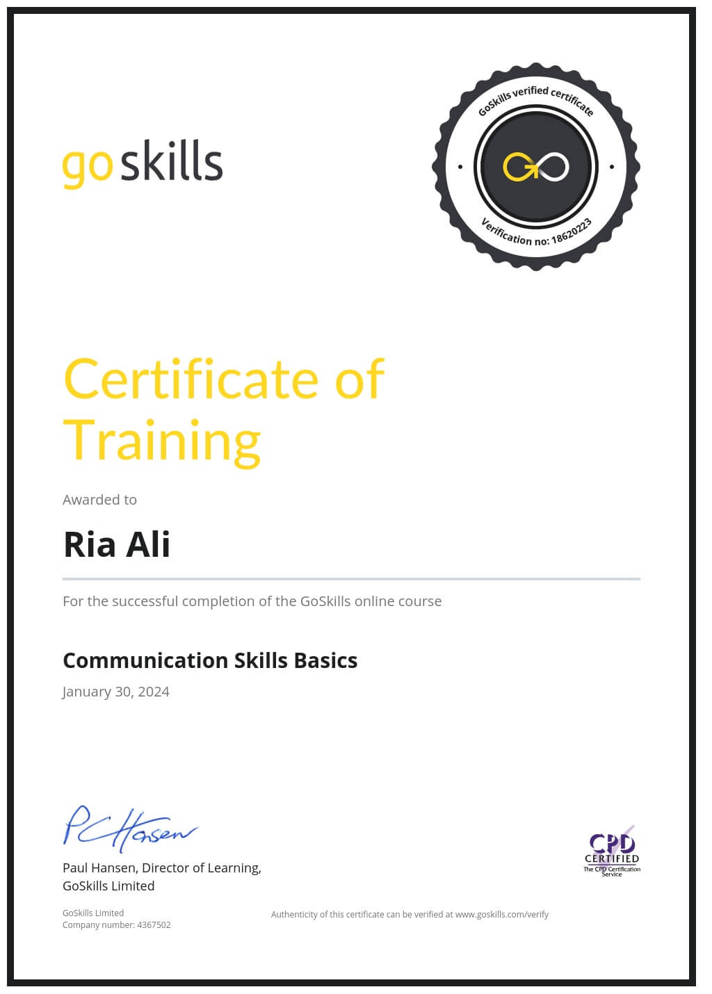 Certificate of Training