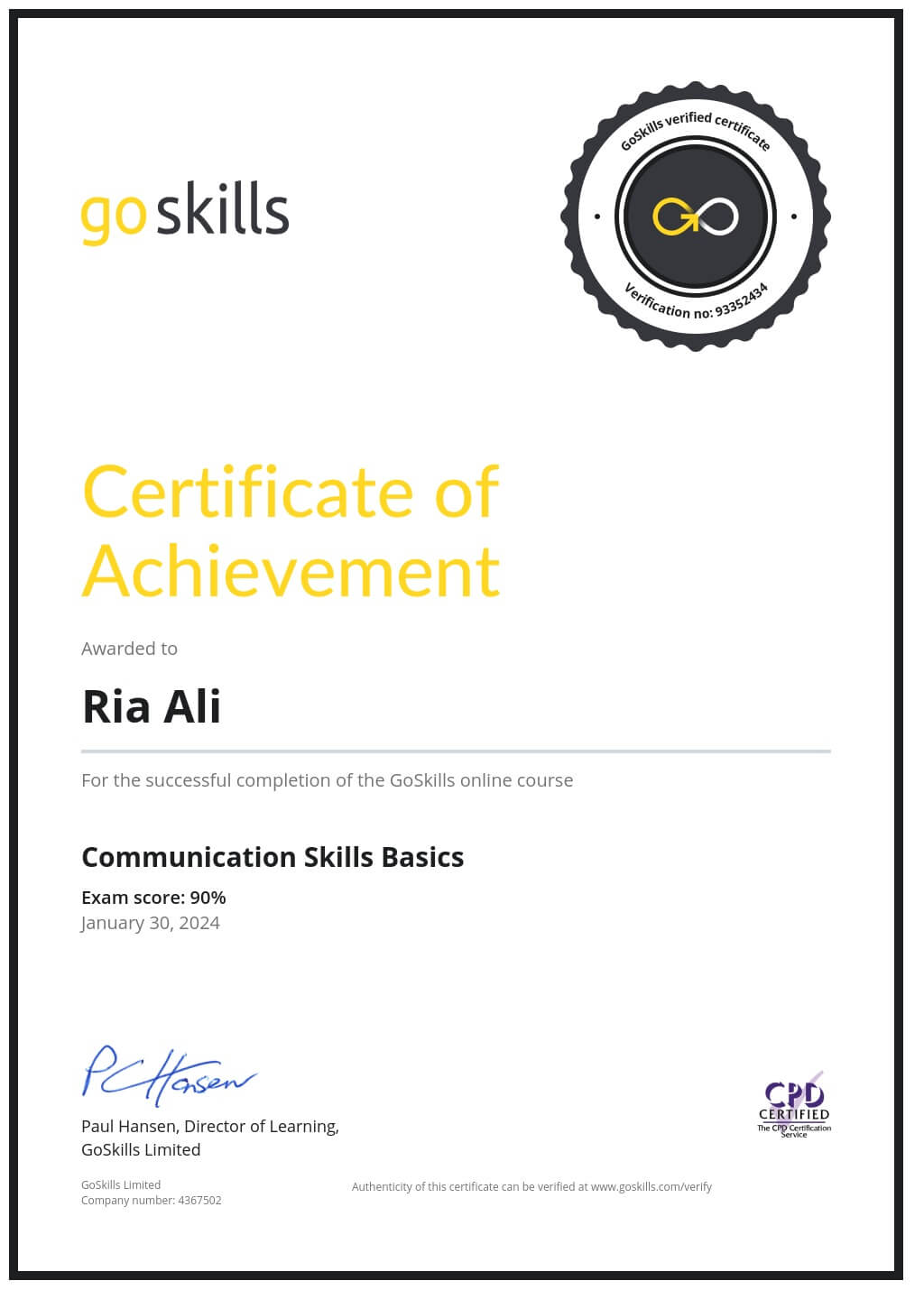 Certificate of Achievement