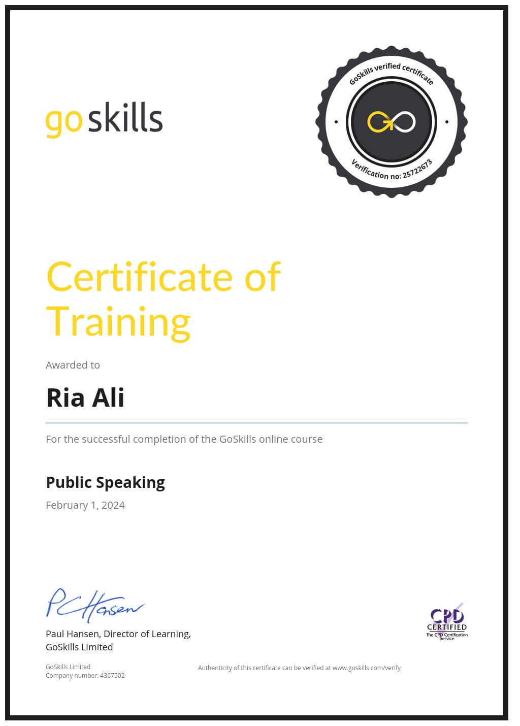 Certificate of Training