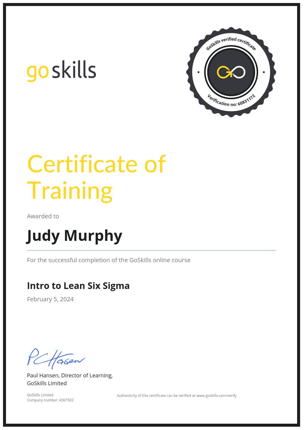 Certificate of Training