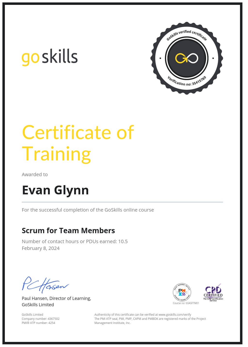 Certificate of Training